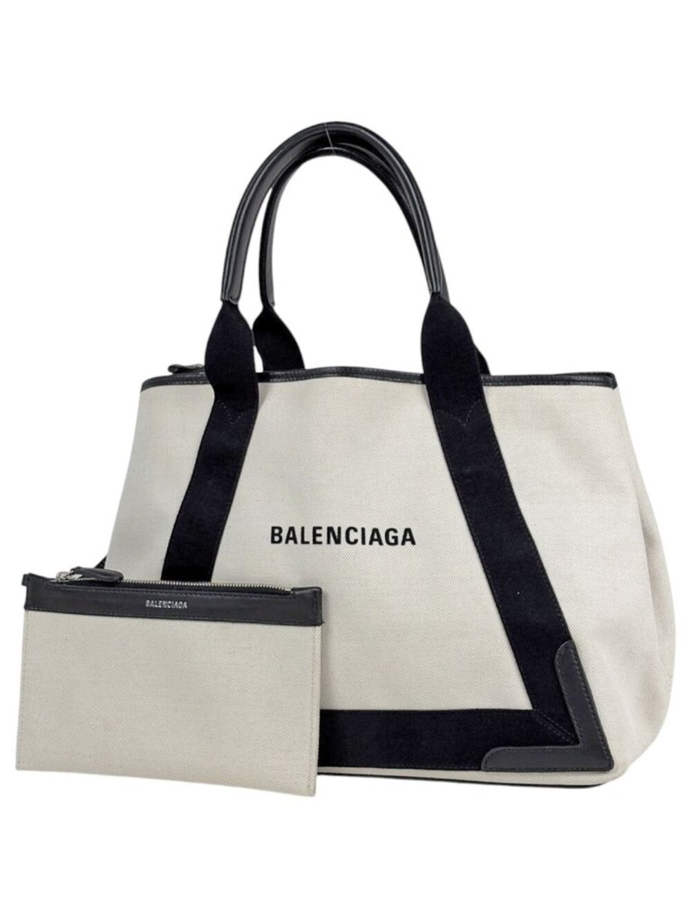 Balenciaga Tote Bag Navy Medium Cabas Canvas Natural Black